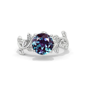 2 Carat Alexandrite Twig Floral White Gold Engagement Ring