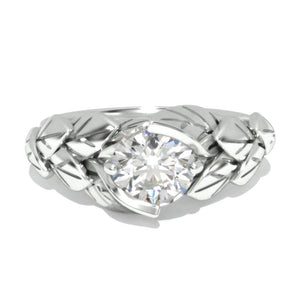 0.7 Carat Diamond Engagement 14K White Gold Leaf Ring
