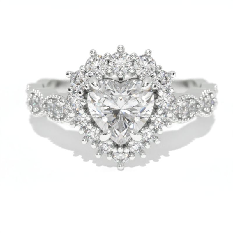14K White Gold 1.5 Carat Heart LAB-Grown Diamond Halo Engagement Ring