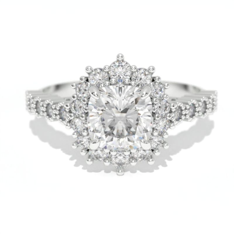 14K White Gold 1.2 Carat Cushion Moissanite Halo Engagement Ring