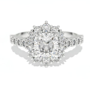 14K White Gold 1.2 Carat Cushion Moissanite Halo Engagement Ring