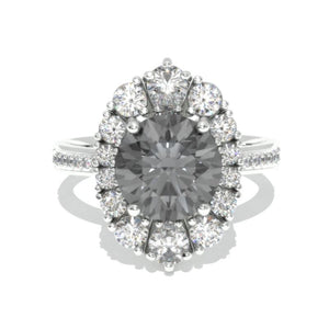 14K White Gold 2 Carat Round Gray Moissanite Halo Engagement Ring