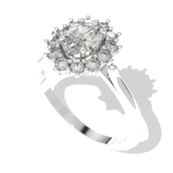 1.0 Carat Oval Moissanite Halo Engagement Ring I 14K White Gold Ring ...