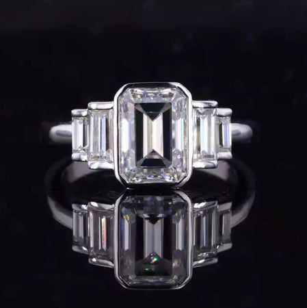 3 Carat Giliarto Emerald Cut Bezel Set Moissanite Five-Stone  Engagement Ring