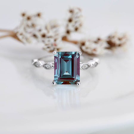 3 Carat Emerald Cut Alexandrite Luxury Vintage Ring