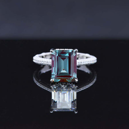 5 Carat Giliarto Emerald Cut Alexandrite Hidden Halo Engagement White Gold Ring