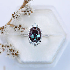 14K White Gold 3 Carat Oval Alexandrite Halo Engagement Ring