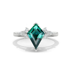 3 Carat Kite Emerald Engagement Ring. 3CT Fancy Shape Emerald Gold Ring