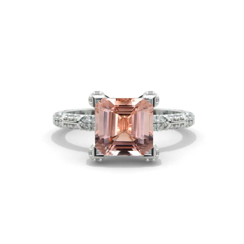 2.5 Carat Princess Cut Genuine Peach Morganite White Gold Giliarto Engagement Ring