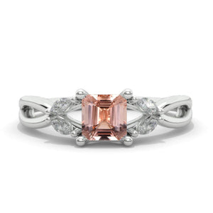 Princess Cut  Genuine Morganite Twisted Shank Engagement Ring