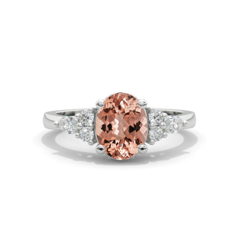 Oval Genuine Peach Morganite 14K White Gold Engagement Promissory Ring