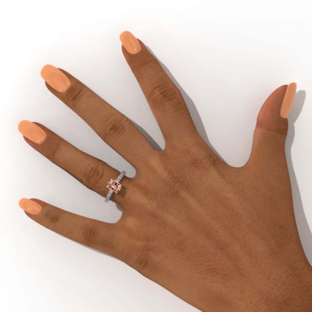 14K White Gold 1.5 Carat Oval Genuine Peach Morganite Engagement Ring