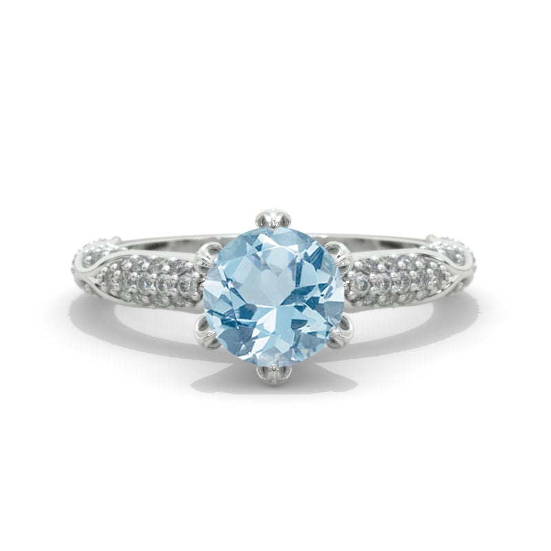 2 Carat Genuine Aquamarine Floral White Gold Engagement Ring