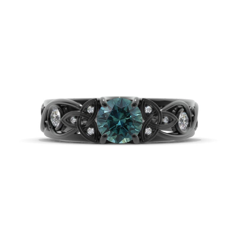 Teal Sapphire Celtic Engagement Ring 14K Black Gold