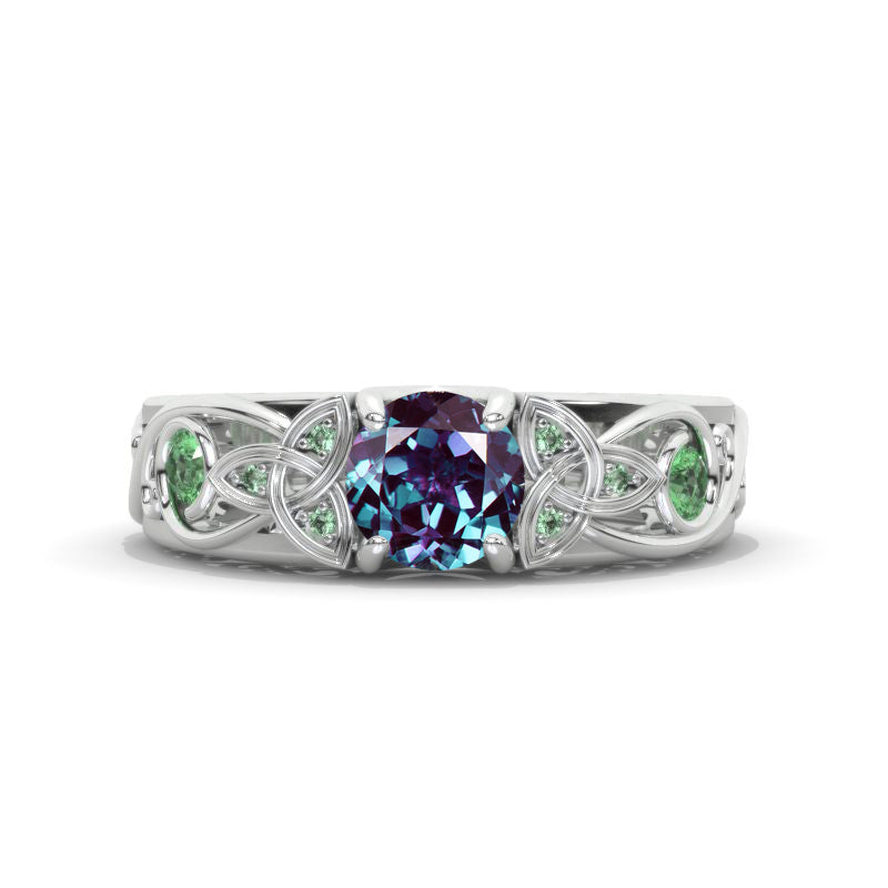 Alexandrite Celtic Engagement Ring 14K White Gold