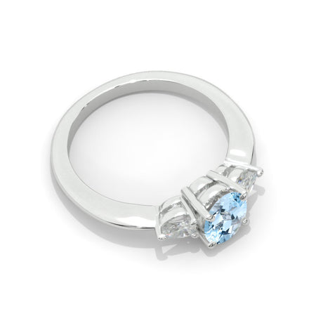 1 Carat Oval Three Stone Genuine Aquamarine 14K Gold Engagement Promissory Ring
