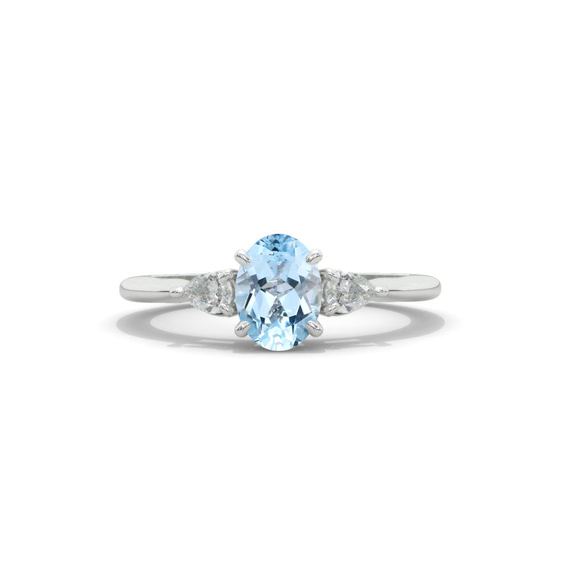 1 Carat Oval Three Stone Genuine Aquamarine 14K Gold Engagement Promissory Ring