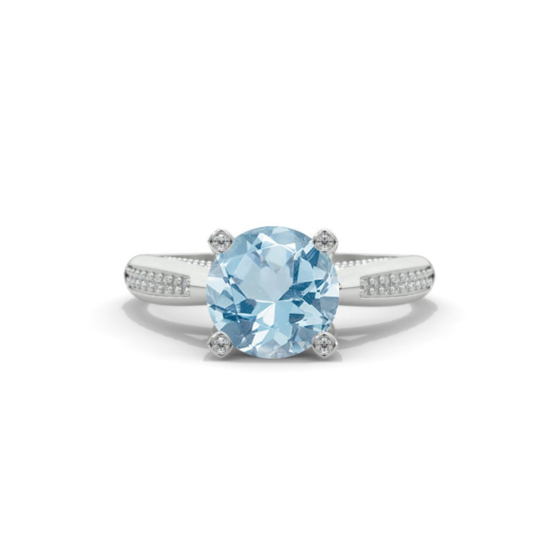 2.0 Carat Genuine Aquamarine Accented Classic Engagement Ring