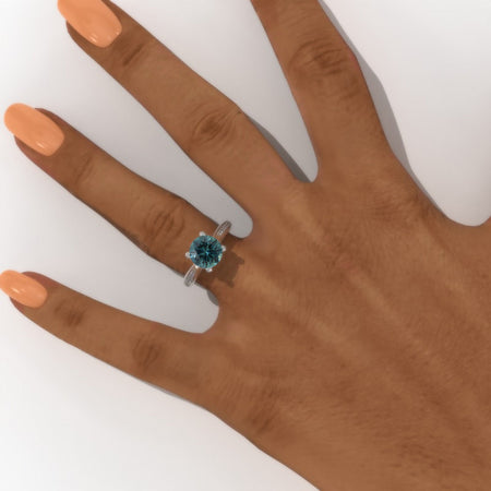 2.0 Carat Teal Sapphire Accented Classic Engagement Ring