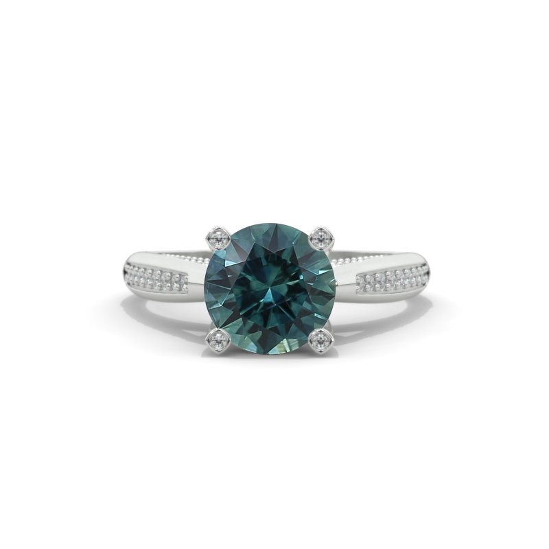 2.0 Carat Teal Sapphire Accented Classic Engagement Ring