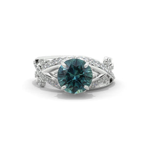 2.0 Carat Teal Sapphire Accented Classic Engagement Ring
