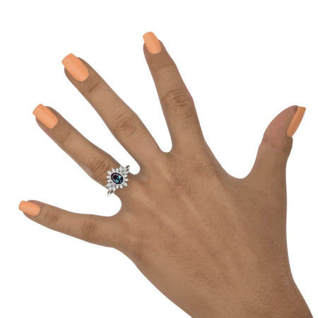 14K White Gold 1 Carat Oval Alexandrite Halo Engagement Ring