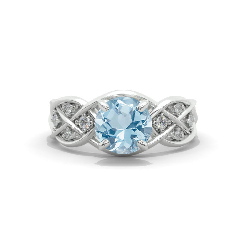 2.0 Carat Genuine Aquamarine Accented Lattice Engagement Ring