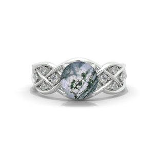 2.0 Carat Genuine Moss Agate Accented Lattice Engagement Ring