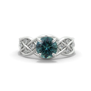 2.0 Carat Teal Sapphire Accented Lattice Engagement Ring