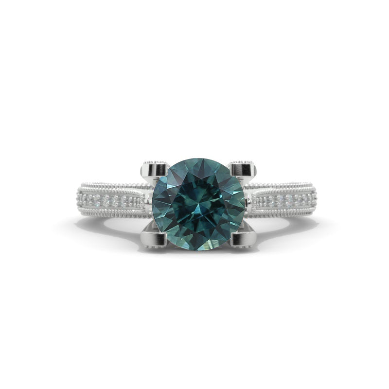 2.0 Carat Teal Sapphire Accented Classic Engagement Ring