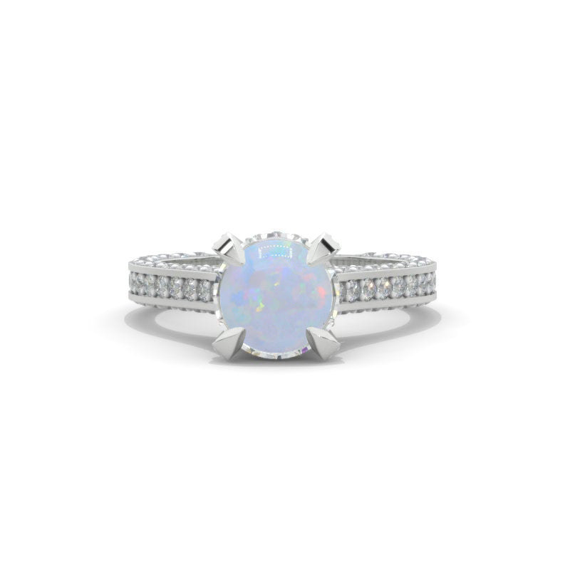 3.2 Carat Genuine Natural White Opal Engagement Ring