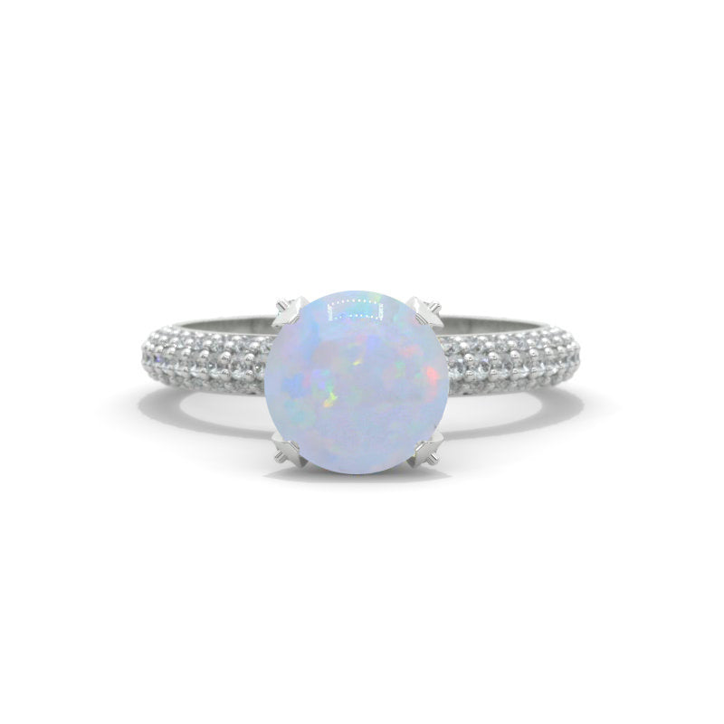 2 Carat Genuine Natural White Opal White Gold Engagement Ring