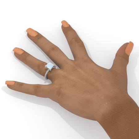 2.5 Carat Princess Cut Genuine Natural White Opal White Gold Engagement Ring