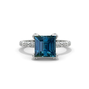 2.5 Carat Princess Cut Teal Sapphire White Gold Engagement Ring