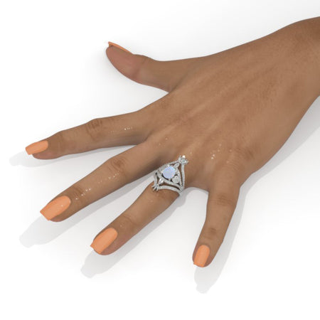 14K White Gold 1.7 Carat Genuine Natural White Opal Halo Vintage Engagement Ring