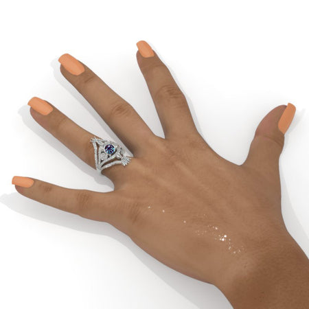 14K White Gold 1.7 Carat Alexandrite Halo Vintage Engagement Ring