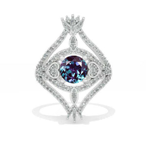 14K White Gold 1.7 Carat Alexandrite Halo Vintage Engagement Ring