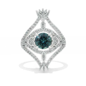14K White Gold 1.7 Carat Teal Sapphire Halo Vintage Engagement Ring