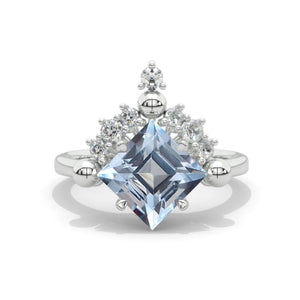 2.5 Carat Princess Cut Genuine Aquamarine White Gold Halo Engagement Ring