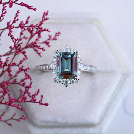 3 Carat Radiant Cut Alexandrite Halo Engagement Ring