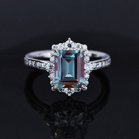 3 Carat  Cut Alexandrite Halo Gold Engagement Ring