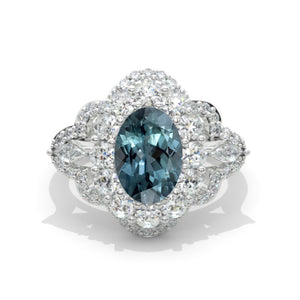 3 Carat Teal Sapphire Oval Cut Halo White Gold Engagement  Ring