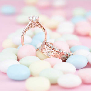 14K Rose Gold  6.5 mm Round  Moissanite   .03 CTW Diamond  Engagement Ring