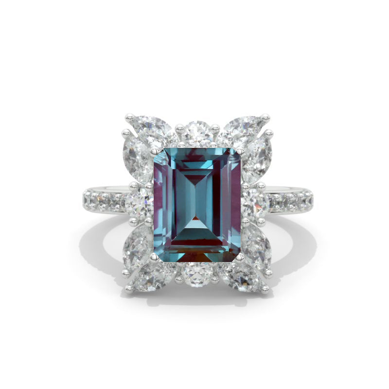 2Ct Alexanrite Halo Engagement Ring, Solitaire Emerald Shape Radiant C ...