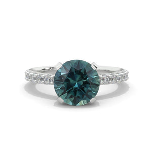 3 Carat Teal Sapphire Hidden Halo Engagement Ring