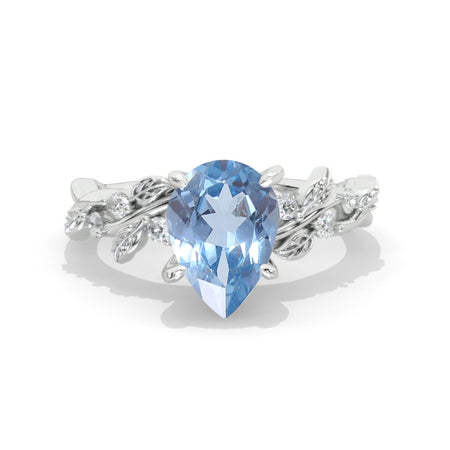 3 Carat Pear Cut Genuine Aquamarine Floral Gold Engagement Ring