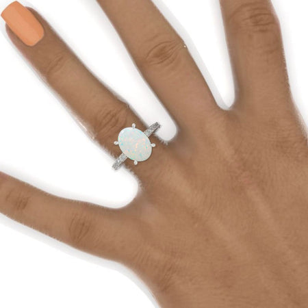 12x9 Oval Cut Halo Genuine Natural White Opal White Gold Engagement Ring
