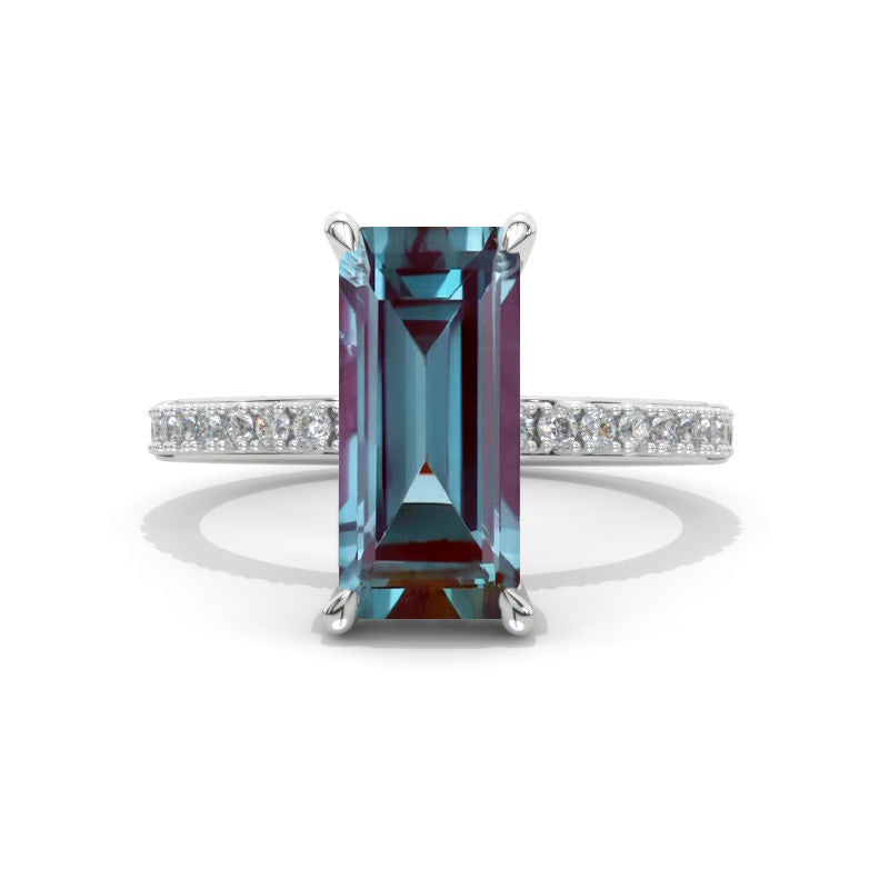 5 Carat Radiant Alexandrite Hidden Halo Engagement 14K White Gold Ring
