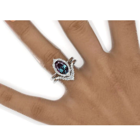 14K White Gold 3 Carat Oval Alexandrite Halo Engagement Ring.