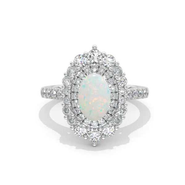 An opal and diamond ring